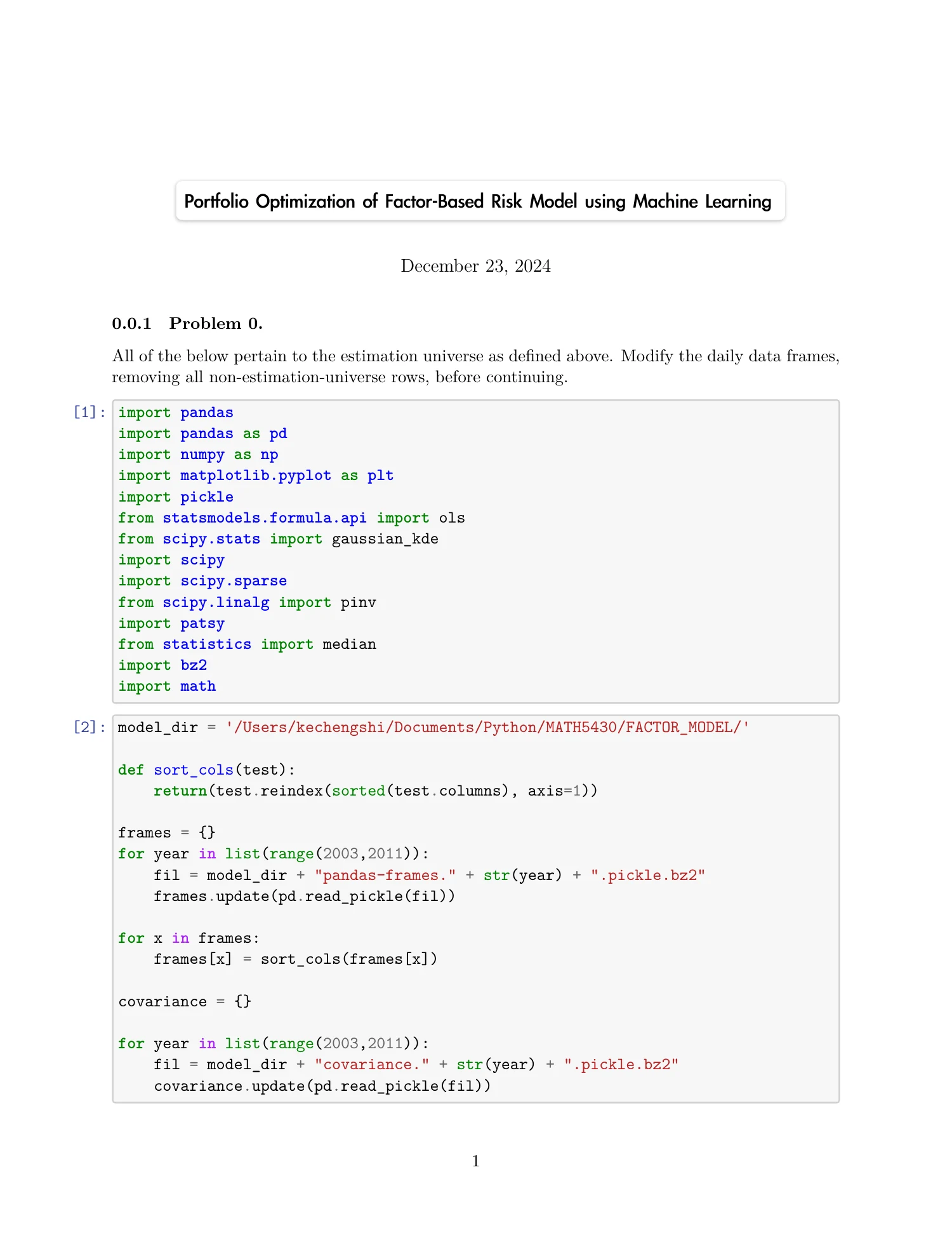 Factor risk & portfolio construction, report page 1 of 29