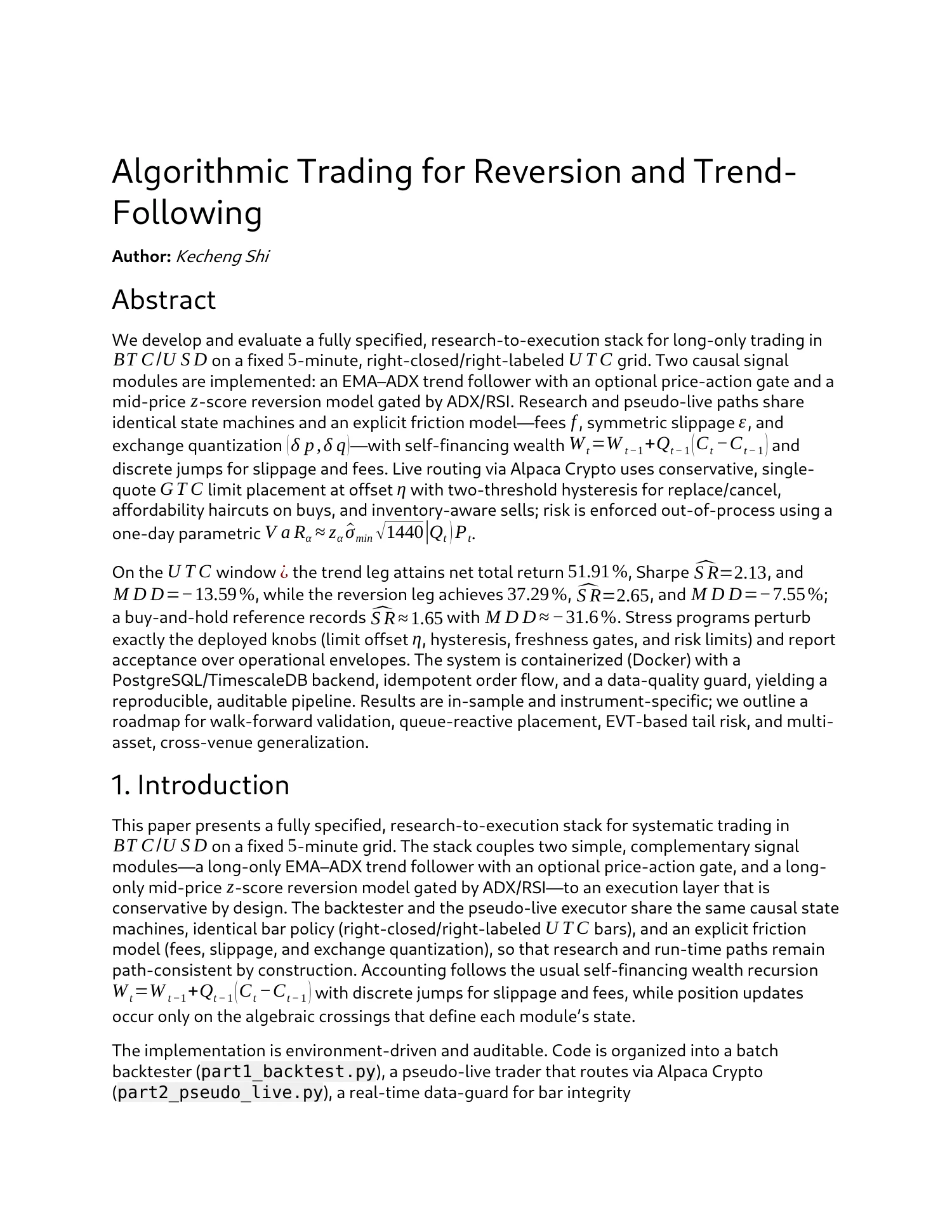 Strategy research & paper trading, original report page 1